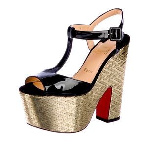Christian Louboutin So Bella 160 Black Patent Leather and Gold Foil